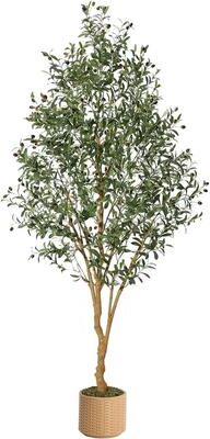 YUN 7FT Artificial Olive Tree with Planter, Large Faux Plant with Wood Trunk & Fruits for Living Room Decor