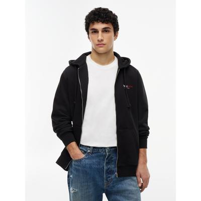 Kapuzensweatjacke TOMMY JEANS "TJM REGULAR DNA BACKPRINT FULLZIP", Herren, Gr. M, schwarz, Sweatware, Obermaterial: 80% Baumwolle, 20% Polyester, regular fit normal, Bündchen, Sweatjacken