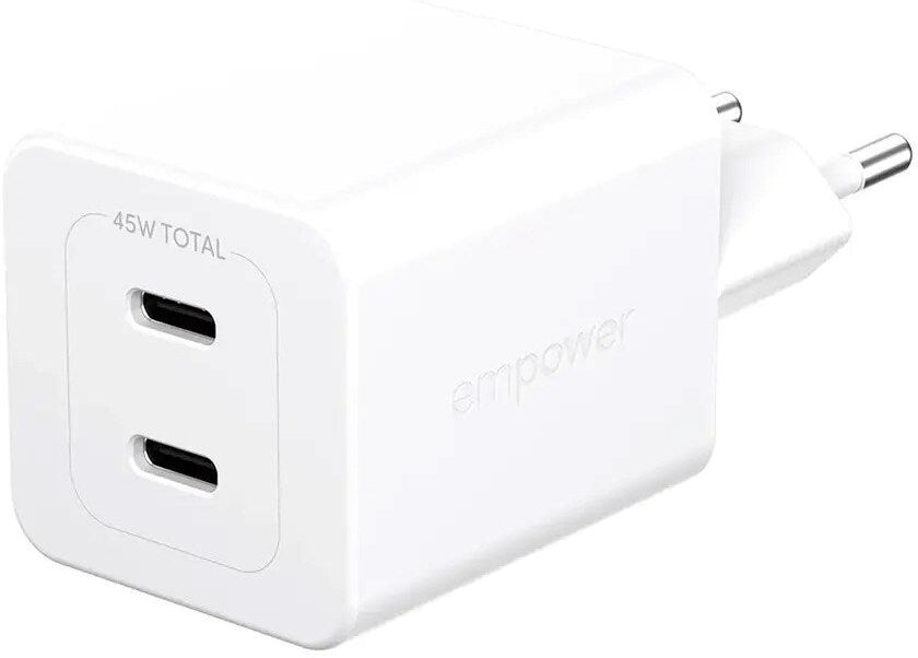 empower by PanzerGlass Turbo Vægoplader - 2x USB-C - 45W - Silver White