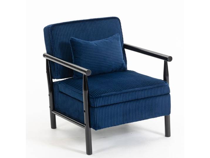 Fauteuil de salon en velours - fauteuil coffre - fauteuil scandinave - bois massif - pour salon/bureau/chambre - 83x66x73 - bleu