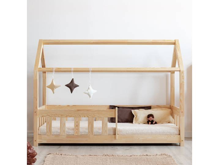 Lit cabane 90x200 sommier inclus Mila Bois