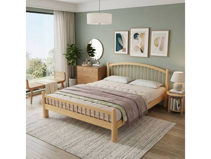 Lit massif en bois Design minimaliste simple Grille-tête classique de lit Sommier à lattes stable Lit universel simple