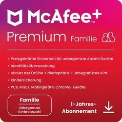 McAfee+ Premium Family, 6 User, unbegrenzte Geräte - 1 Jahr, ESD, Download