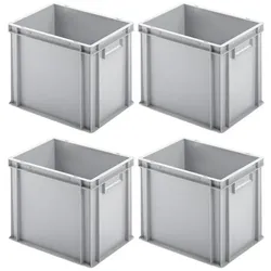 PROREGAL 4x Eurobehälter mit geschlossenem Griff | HxBxT 32x30x40cm | 29 Liter | Grau | Eurobox, Transportbox, Transportbehälter