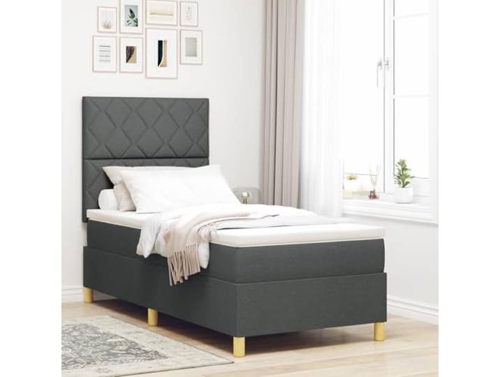 SKTQYQO Boxspringbett mit dunkelgrauer Matratze Mehrzweck-Bettgestell Hotelbett Geeignet für Hotels und Studios 90x200cm Stoff