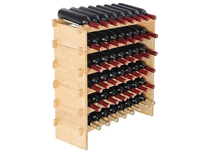VEVOR Étagère à Bouteilles Modulable 48 Bouteilles 6 Niveaux Casier à Vin Empilable Porte-Bouteilles en Bambou Naturel 76\,5x25x77\,5 cm Rangement Présentation de Vin pour Cuisine Garde-Manger Cave Bar