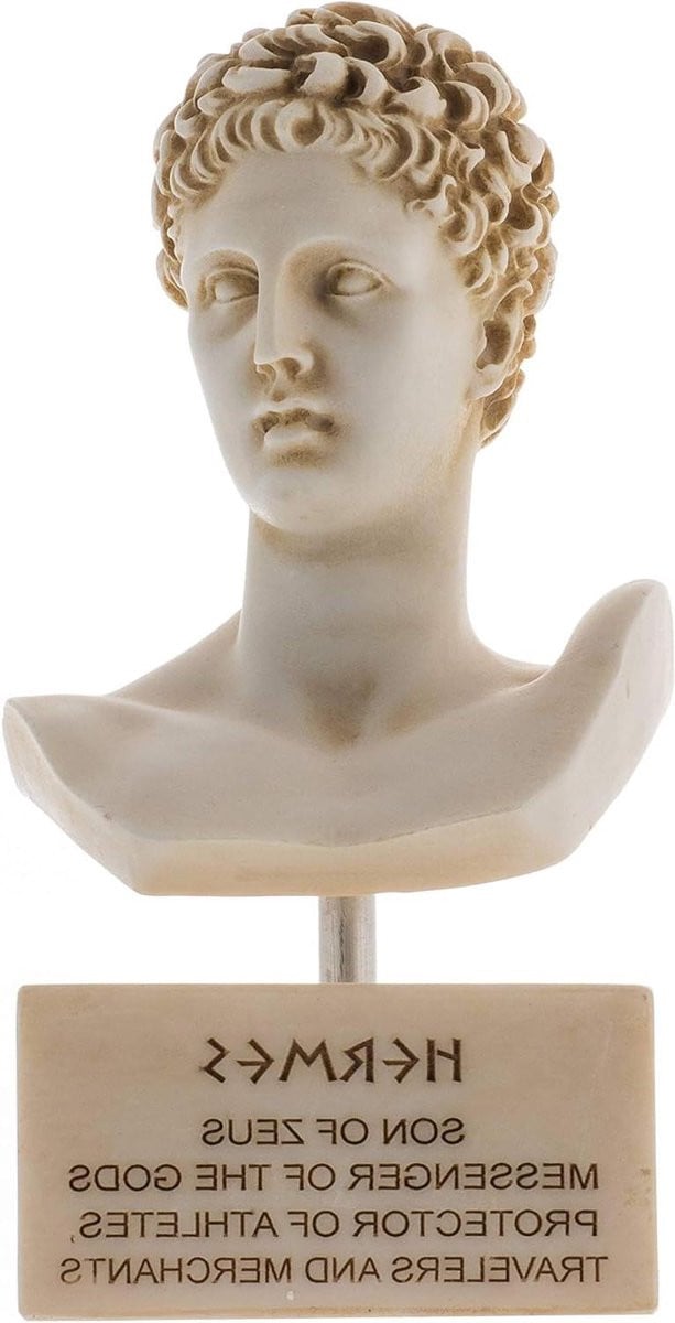 Hermes Bust Sculptuur - Handgemaakt Alabaster Griekse God Beeld - Grijs - Hoogte: 18 cm