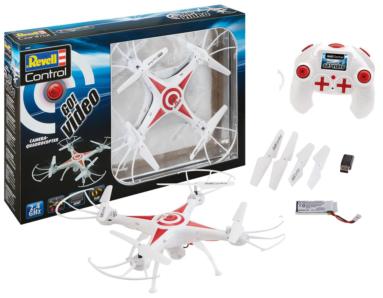Revell Control RC Camera-drone Quadrocopter GO! Video met 2.4 GHz afstandsbediening en flip-functie, 31 cm