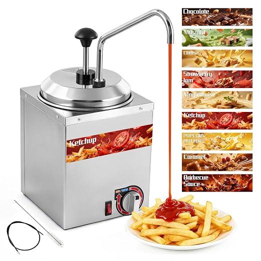 Elektrischer Saucenspender, 2.5L/600W, 304 Edelstahl, 6 Temperaturstufen (30-85°C), 2 Bürsten, Commercial saucenwärmer mit spender für Ketchup, heiße Schokolade, Karamell