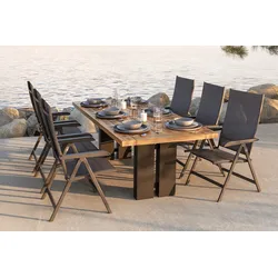 KETTLER Garten-Essgruppe, anthrazit/natur, Alu/Teak, Tisch ca. 220 x 100 cm, wetterfest, pflegeleicht, robust, 6 Klappstühle