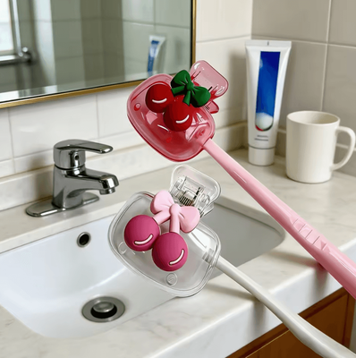 Inspire Curations Cute Cherry Ventilated Travel Toothbrush Holder 2pcs