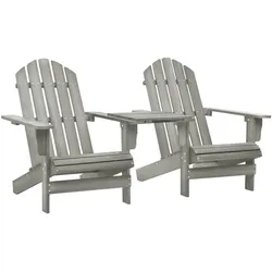 vidaXL Adirondack-Gartenstühle mit Tisch Massivholz Tanne Grau