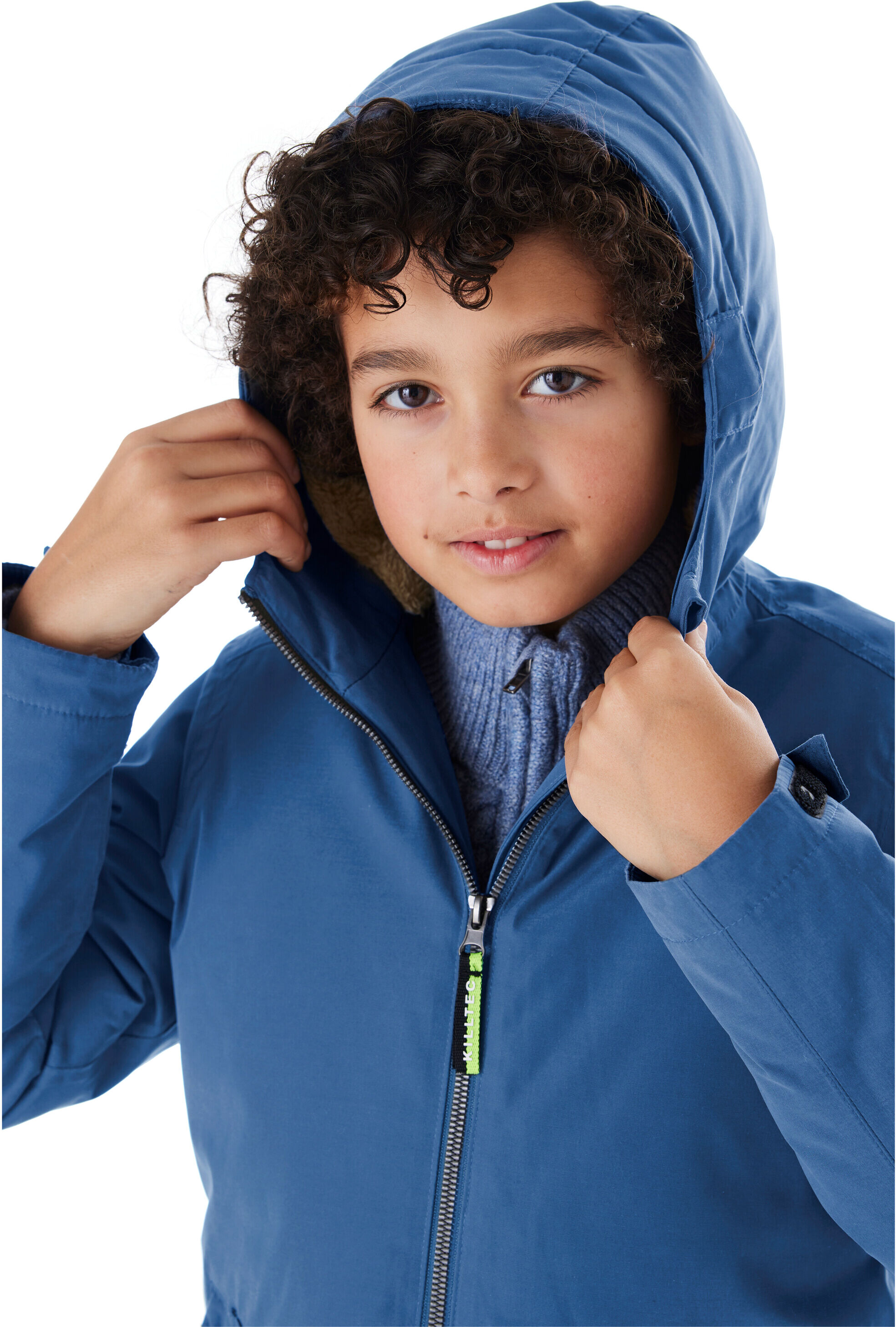 Funktionsjacke KILLTEC "KOW 377 BYS JCKT", Jungen, Gr. 152, blau (graublau), Obermaterial: 88% Polyester, 12% Baumwolle.Futter: 100% Polyester.Füllung: 100% Polyester, Jacken Funktionsjacke, Wasserdichte Funktionsjacke mit Kapuze, warmem Futter und Kinnsc