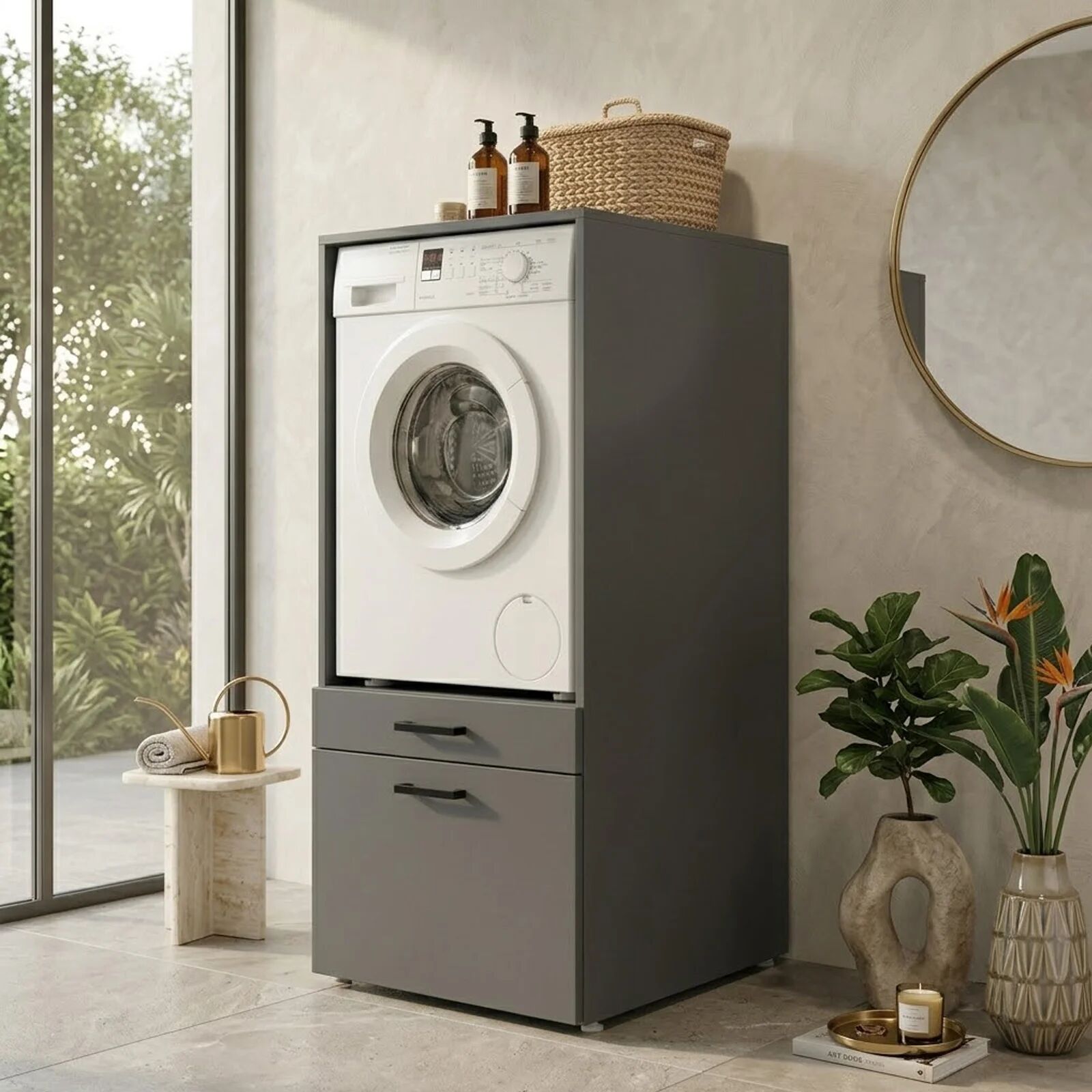 garneroarredamenti Mobile lavatrice 67x144h cm con cassettone antracite Water