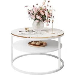 COUCHTISCH COREIL MARMUR mit Ablage Weiß / Carrara Marmor