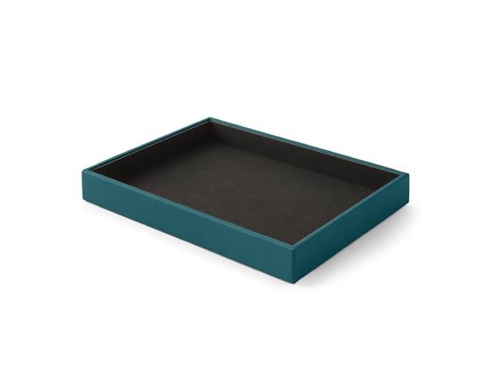 Eglooh - Atena - Deko Tablett Rechteckig Echtes Leder Türkisgrün Blau - Tray, Dekotablett, Serviertablett Ideal für Konferenzräume - cm 32 x 24,2 x H.4 - Made in Italy