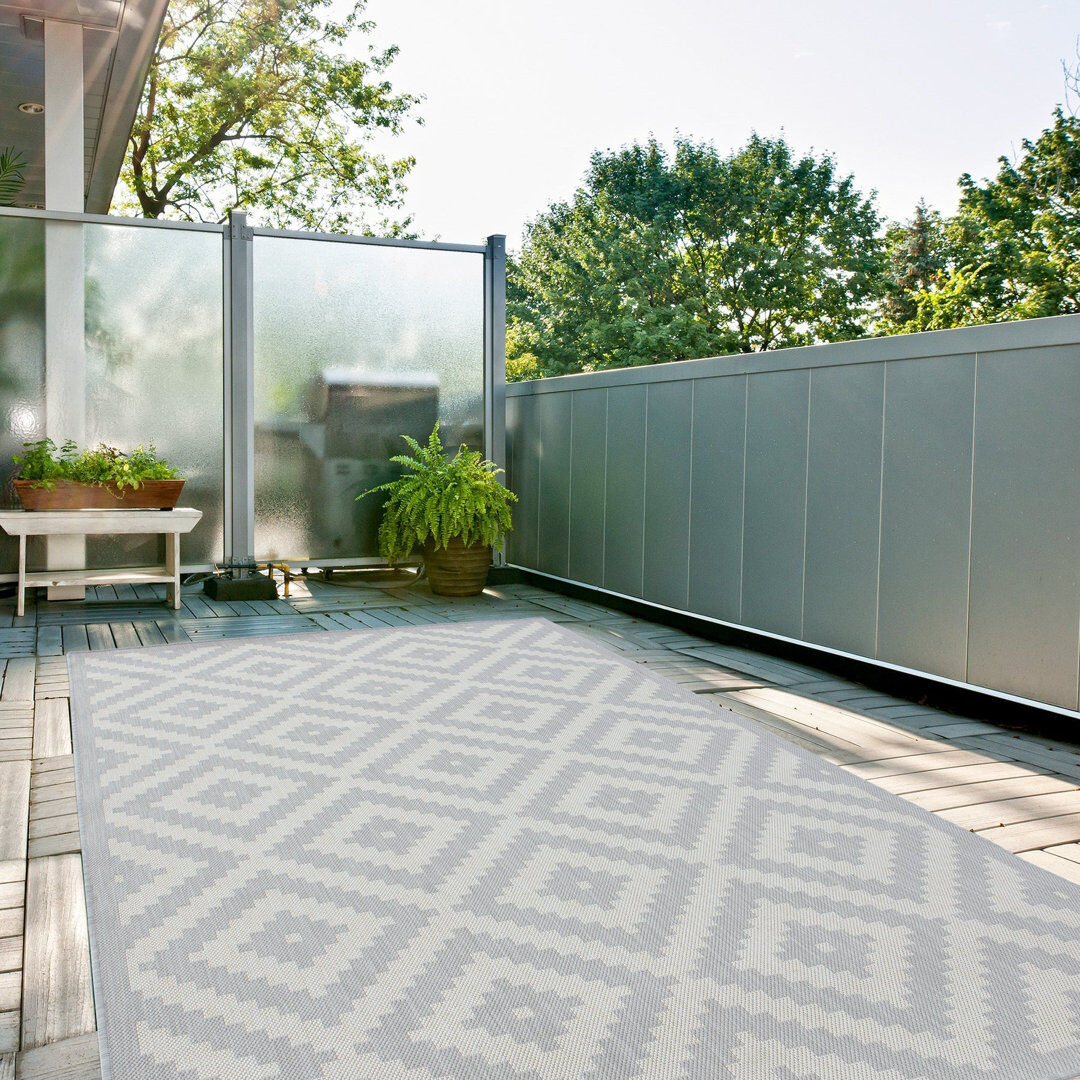 THE RUGS Ecology Collection Rectangle Geometric Kilim Area Rug Gray Rectangle 120 x 170 cm