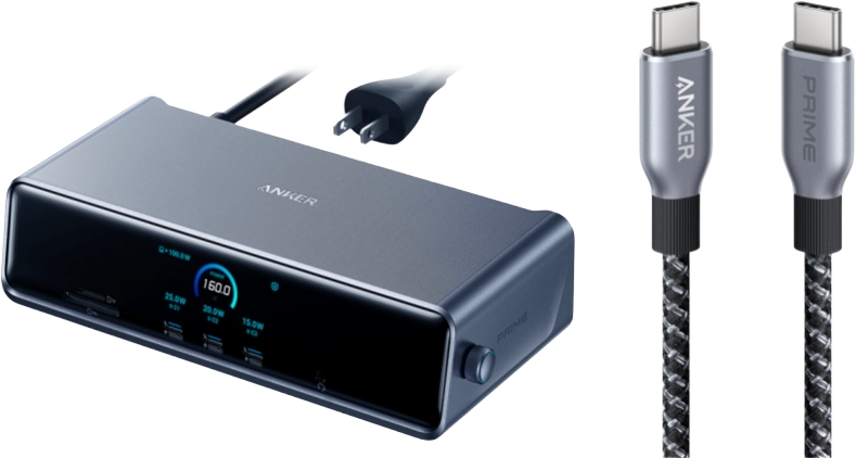 eufy Anker Prime Docking Station (14-in-1, Dreifach-Display, MST) + Anker Prime USB-C auf USB-C Kabel (90cm, 240W, Upcycled-Flechtdesign) Schwarz