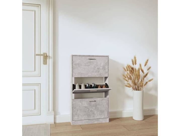 Armoire à chaussures - DUOKON - Gris béton - 3 tiroirs - Bois d'ingénierie - 59x17x108 cm