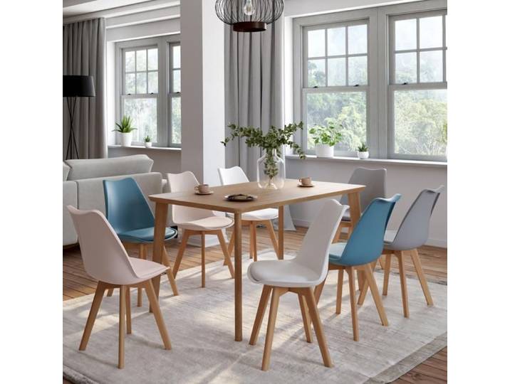 IDMARKET Lot de 8 chaises de salle à manger SARA scandinaves pastel rose x2 blanc x2 gris clair x2 bleu x2