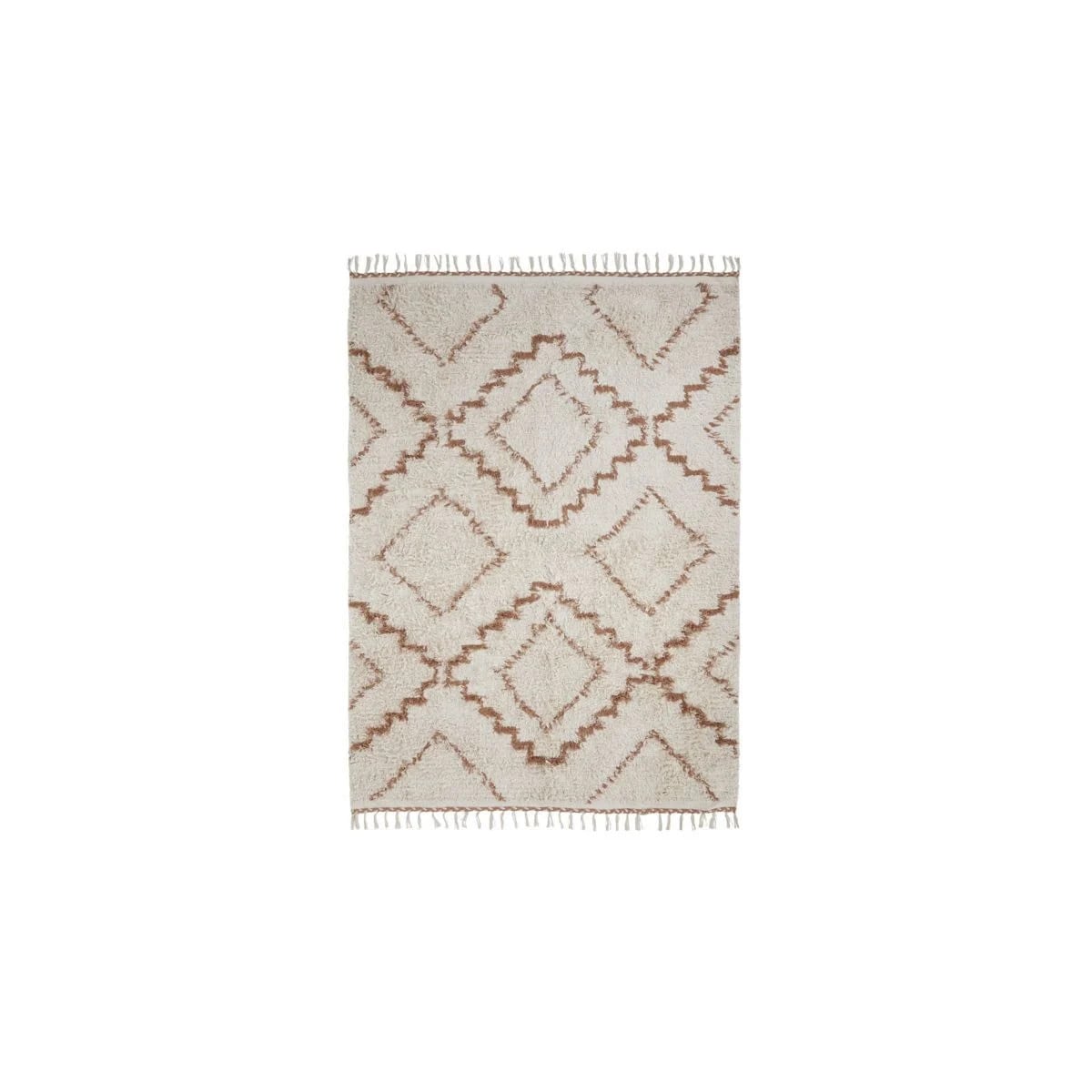 House Doctor Minis vloerkleed met franjes, beige en wit, katoen, 200 x 140 cm