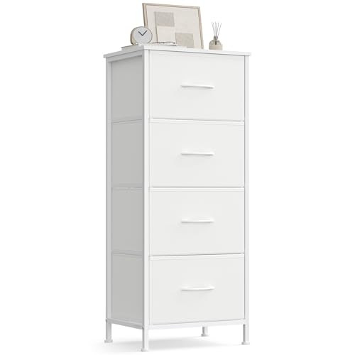 SONGMICS Moderne Opbergkast met 4 Stoffen Lades, Wolkenwit + Sneeuwwit, B/D/H: 39,6 x 30 x 95,2 cm