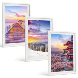 BILDER SET 3er Set - 40x60 cm Weißer Rahmen - Romantische Himmelslandschaften