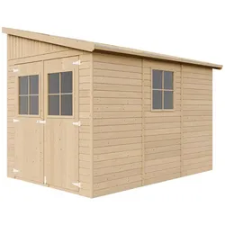 HOLZ-GARTENHAUS (mit Seitenwand) MIT IMPRÄGNIERTEM BODEN -- H244x216x318 cm/6,2 m2 - M339A+M339G