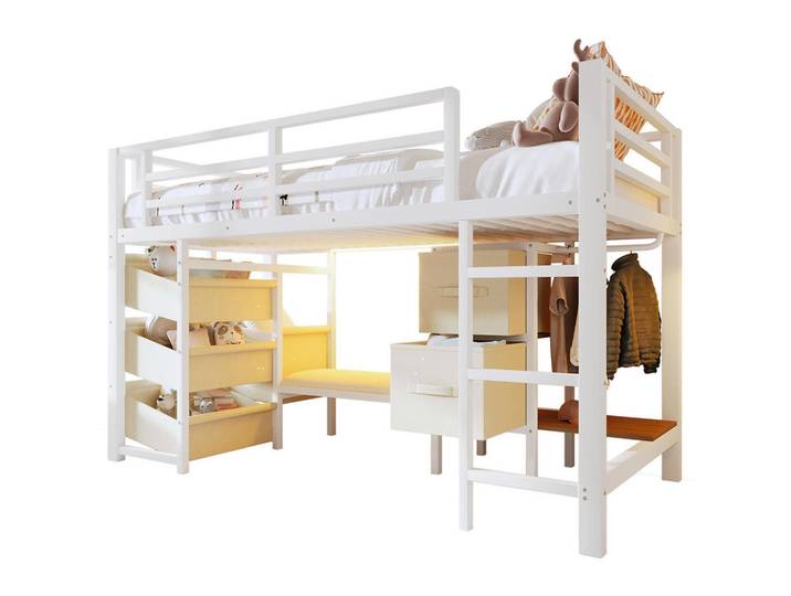 Komhtom Hochbett 90x200 cm, Metall, Weiß, Mode, 90x200 cm, Babymöbel & Kindermöbel, Kinderzimmer & Jugendzimmer, Kinderbetten, Hochbetten