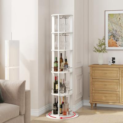 Kodotan sofa "73"" Tall Round Wine Rack, Freestanding Wine Bar Cabinet With 360°Rotating Design Wine Glass Rack, 3-Tier Storage Shelf"
