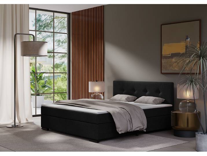 Boxspring-/Familienbett Rheem Typ A 180 x 220cm Webstoff Mavie Schwarz