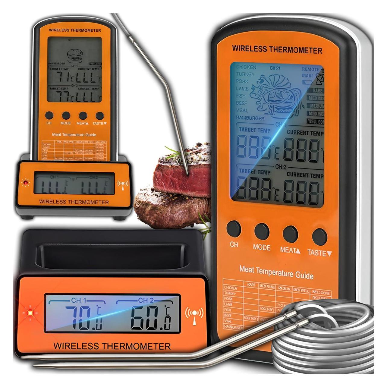 Retoo E635 Drahtloses Fleischthermometer - mit zwei Sonden - -50 °C bis 300 °C (62463150)