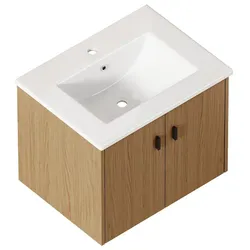 STILVORA Badezimmerschrank MDF/Keramik Hell Eiche 60 cm mit 2 Soft-Close-Türen