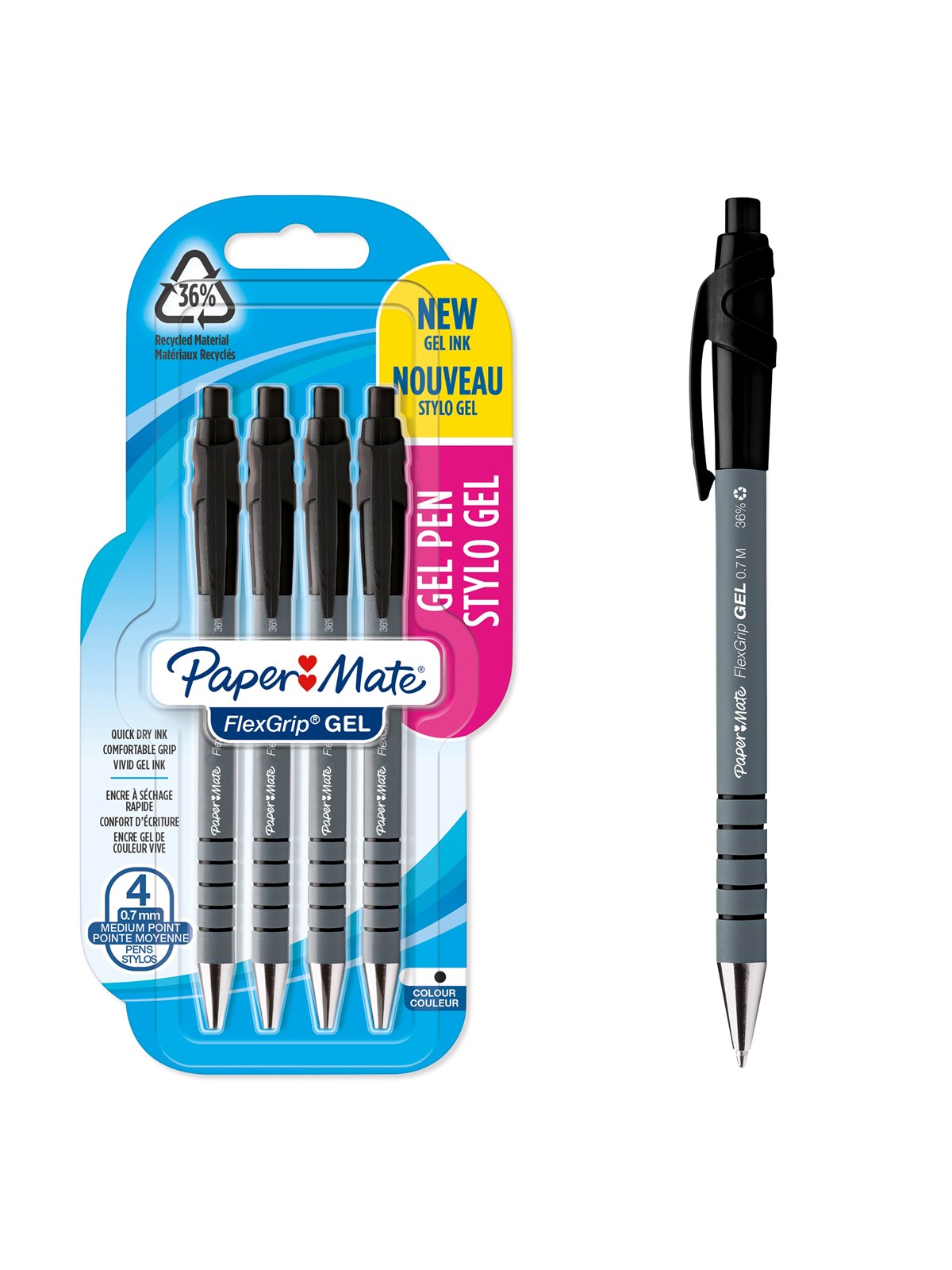 Paper Mate FlexGrip Gelstifte | 0,7 mm | schwarze Tinte | 4 Stück