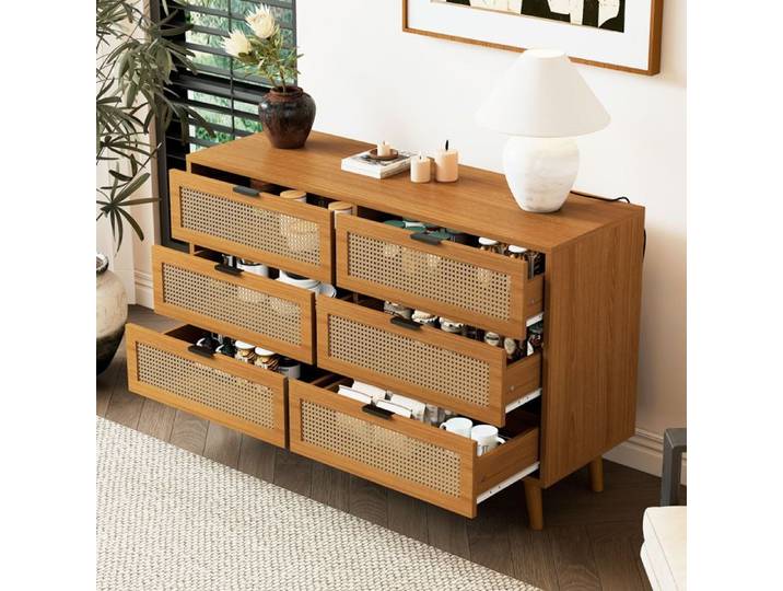 Commode - MINIMAL - WF317670AAA - 6 tiroirs - Noyer - Pieds bois 15 cm