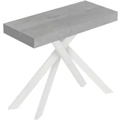 Itamoby Ausziehbare Konsole 90x40/300 cm Saki-Beton mit weißen Beinen