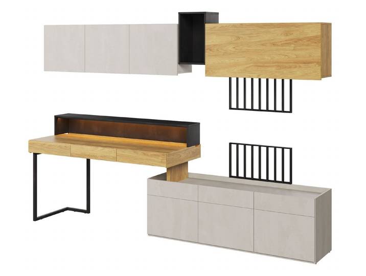 Feldmann-Wohnen Jugendzimmer-Set Teen Flex, (Teen Flex, 8-tlg., Kinderzimmer-Set), 8-teilig Hickory Natur betonfarben Raw Steel