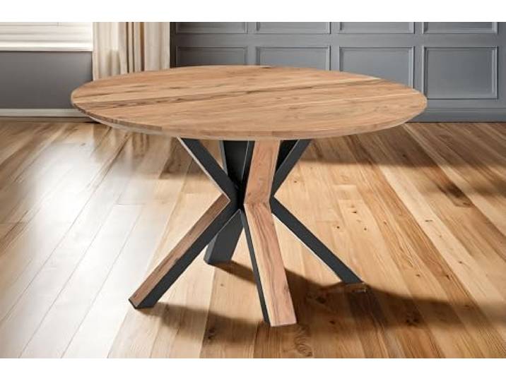 SAM Esstisch Kimberly rund Ø 120 cm Akazie naturfarben Spider Holz Esszimmertisch massiv, Schweizer Kante, Metallgestell, pflegeleichter Holztisch