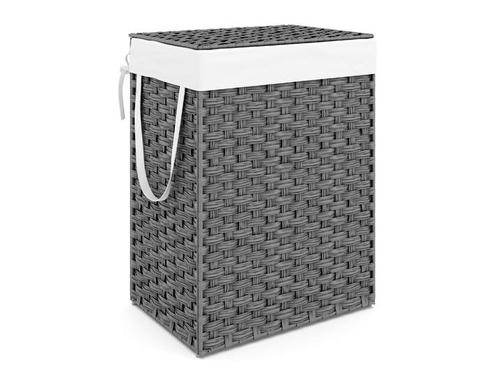 Wäschekorb Rattan mit Deckel 1 Fach 91L grau