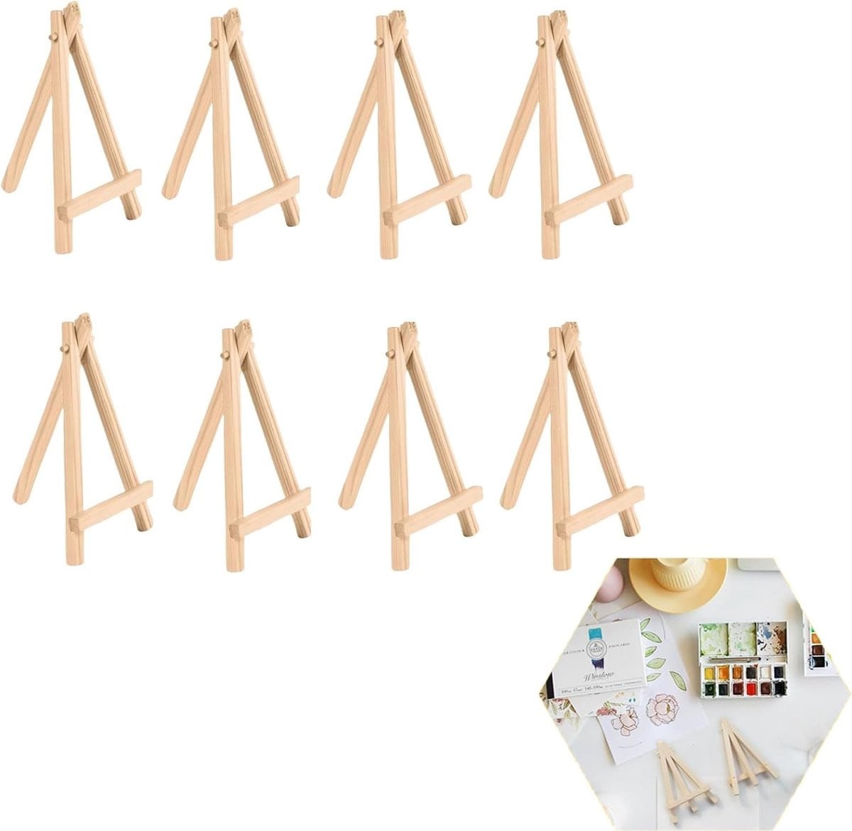 Set van 8 kleine houten mini ezel voor schilderen en displays