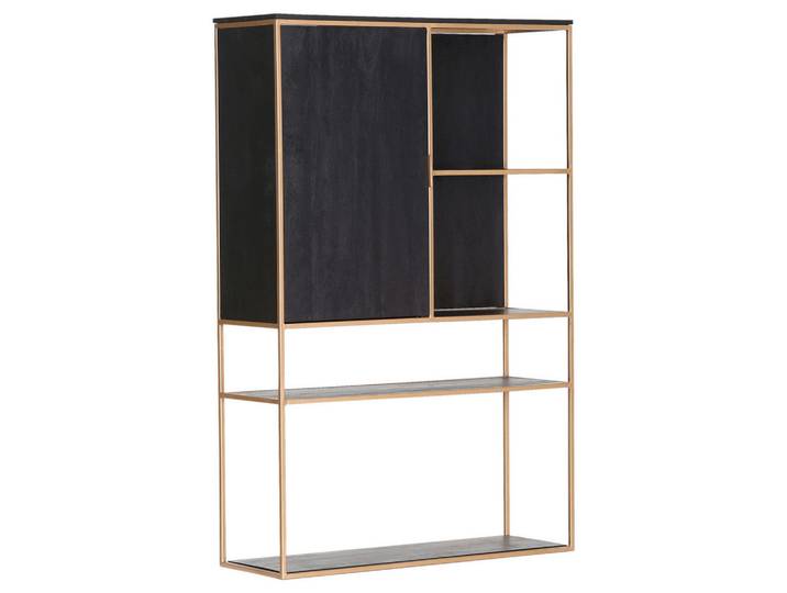 Lomoco Highboard, Schwarz, Goldfarben, Holz, Akazie,Akazie, massiv,massiv, 1 Fächer, 105x160x35 cm, Kleinmöbel, Kommoden, Highboards