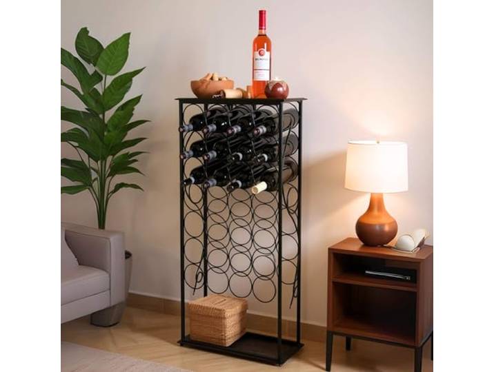 DanDiBo Weinregal Metall Schwarz Stehend Flaschenregal 100 cm Rico Modern Wine Rack Weinständer Weinflaschenregal