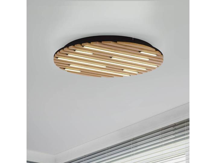 Q-Smart-Home Smart Home Deckenleuchte Q-Akustik, dimmbar, Holz hell, für Wohn- / Esszimmer, Holz, Modern