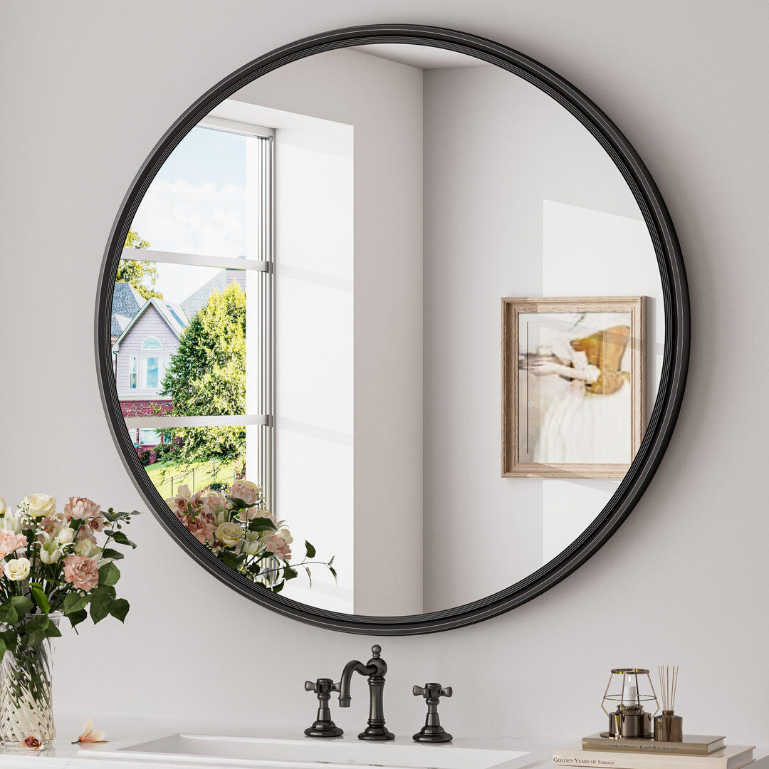 EUkeonjinn Round Leaning and Wall Mirror Matte Black 61cm x 61cm