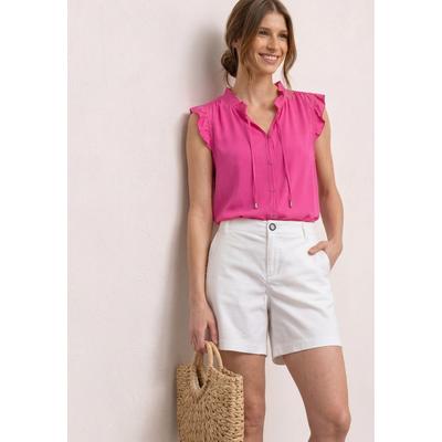 Blusentop STREET ONE, Damen, Gr. 46, pink (magenta dream), Stoff, 100% Viskose, unifarben, klassisch normal, Rundhals, Rüschen, Blusen Blusentop, mit Rüschendetails