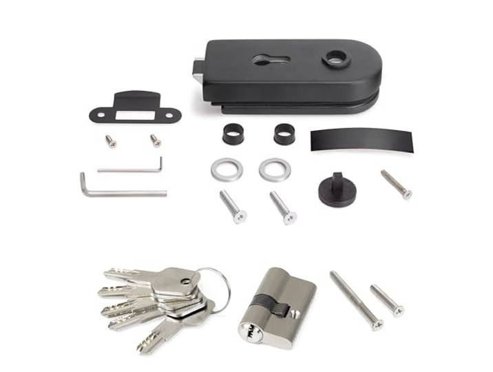 Emuca - Serrure pour porte en verre avec cadre\, cylindre avec clés\, pour porte en verre 8-12mm\, acier et aluminium\, peint en noir