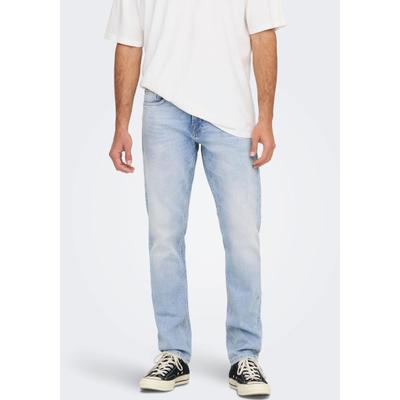 Regular-fit-Jeans ONLY & SONS "WEFT", Herren, Gr. 33, Länge 30, blau (light blau denim), Denim/Jeans, Obermaterial: 99% Baumwolle, 1% Elasthan, normal, Jeans