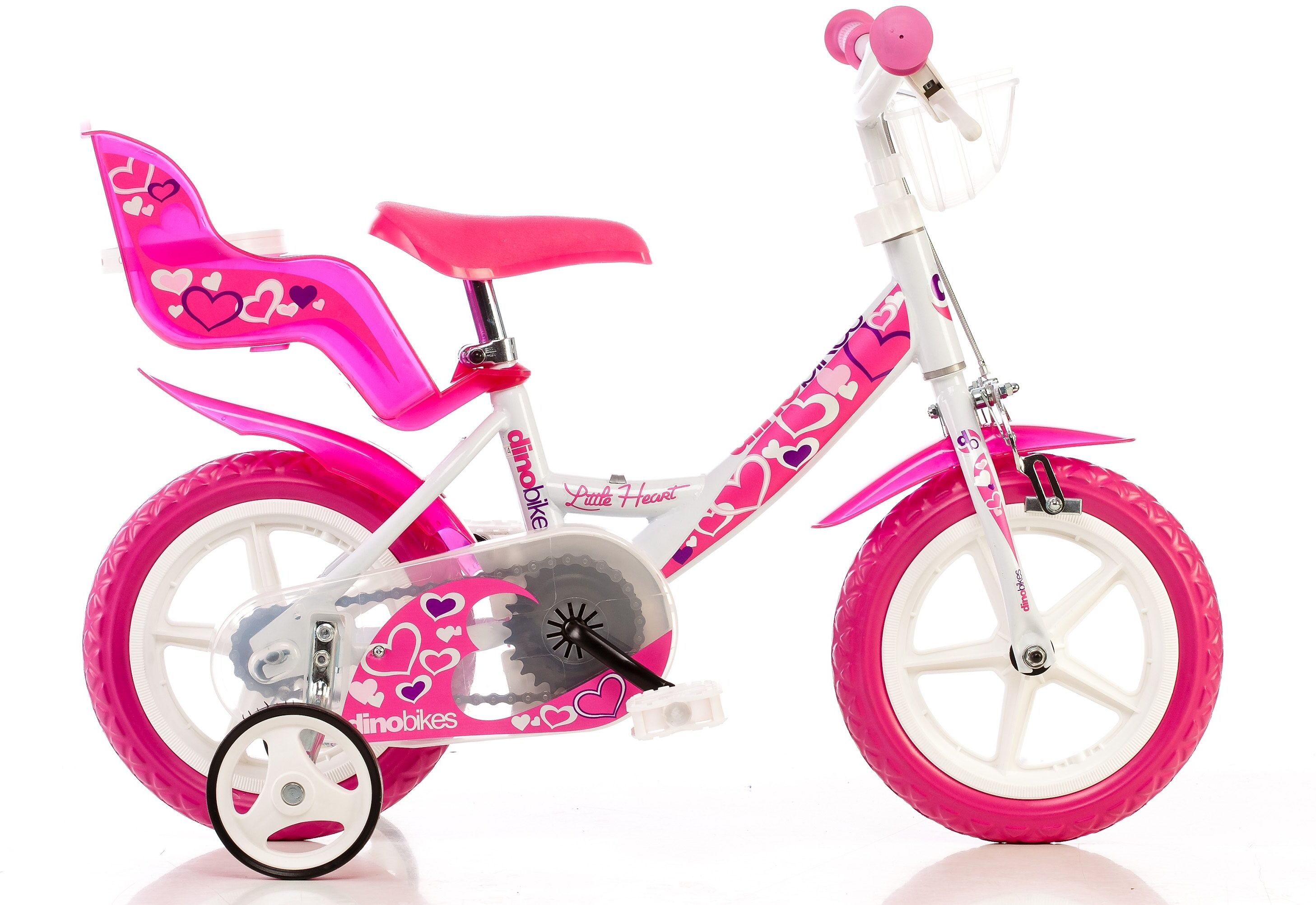 Kinderfahrrad DINO BIKES "12" Little Heart Kinderfahrrad stabiler Stahl-Rahmen Stützräder", rosa, Fahrräder, Kinder, 22cm, 12 Zoll (30,48cm), Kinderfahrrad, mit Stützrädern, Korb und Puppensitz rosa 22cm, 12 Zoll (30,48cm)