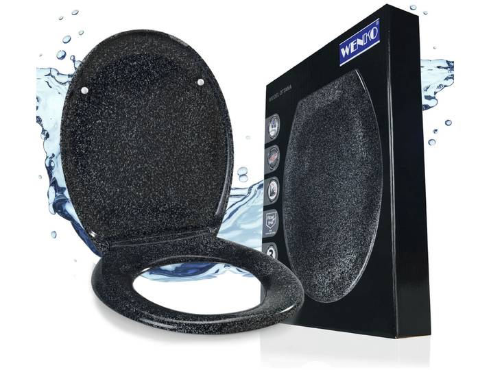 WC-Sitz WENKO Ottana , grau, B:37cm L:45cm, Duroplast, Edelstahl, WC-Sitze, WC-Sitz