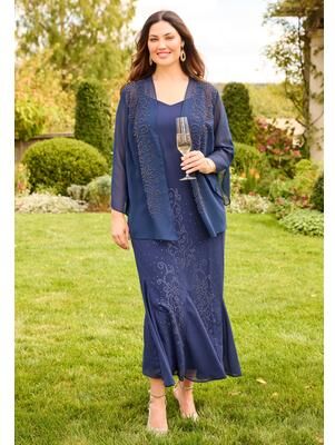 Plus Size Women's Masquerade Beaded Dress Set by Catherines in Mariner Navy (Size 20 W)
